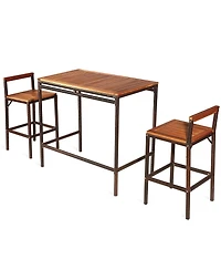 Gymax 3PCS Patio Bar Set Dining Set Outdoor Furniture Set w/ Wooden Tabletop