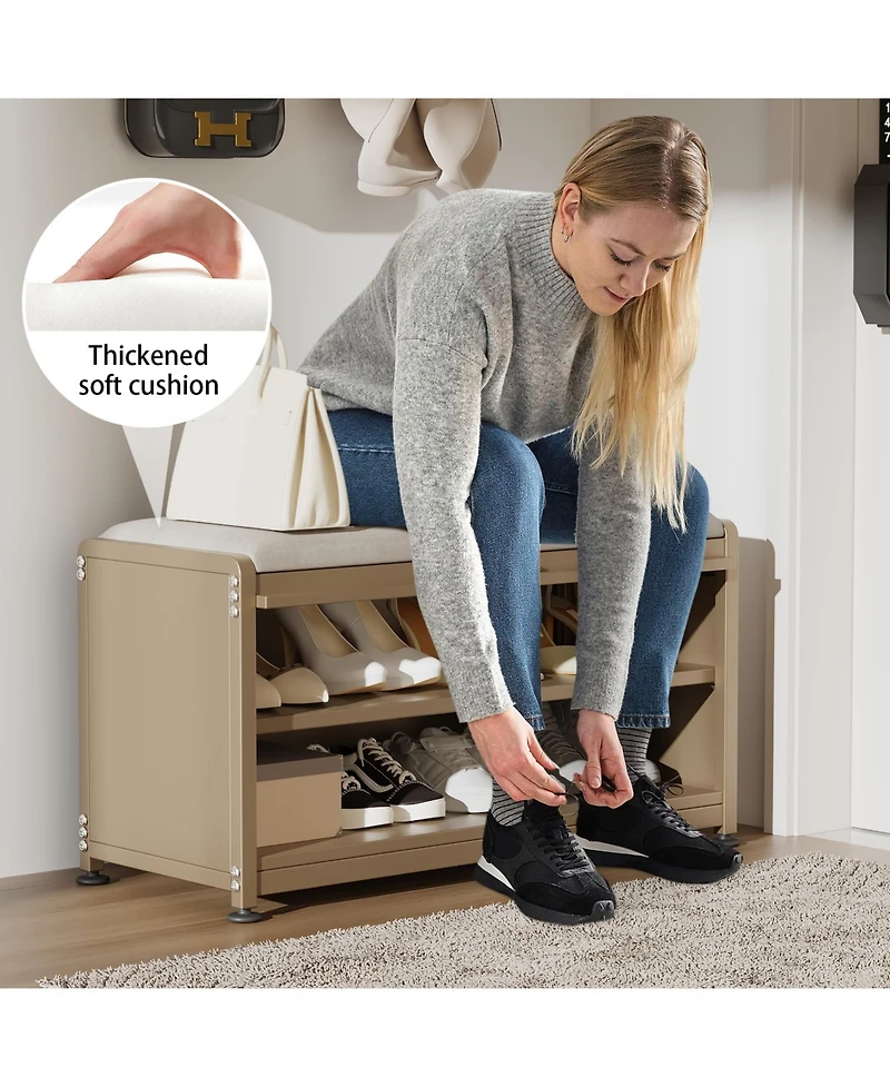 Mega Casa Shoe Storage Bench with Cushion, Modern Flip-Down Cabinet & Sturdy Metal Frame for Entryway Seating