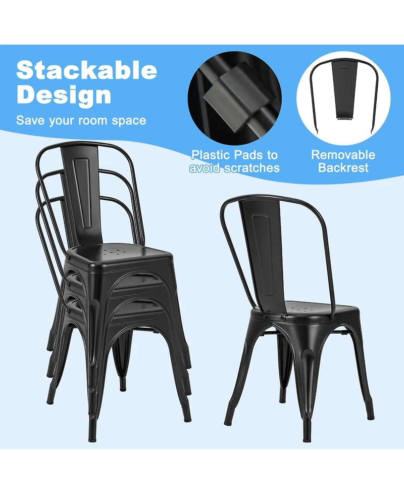 Gymax 18'' Metal Dining Chair High Back Bar Stools Set of 4 w/ X-shaped Frame Breathable Holes