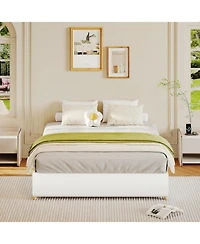 gaomon Cloud Bed Frame, Corduroy Soft Fabric Low Frames with Solid Wood Round Legs, Platform Without Headboard