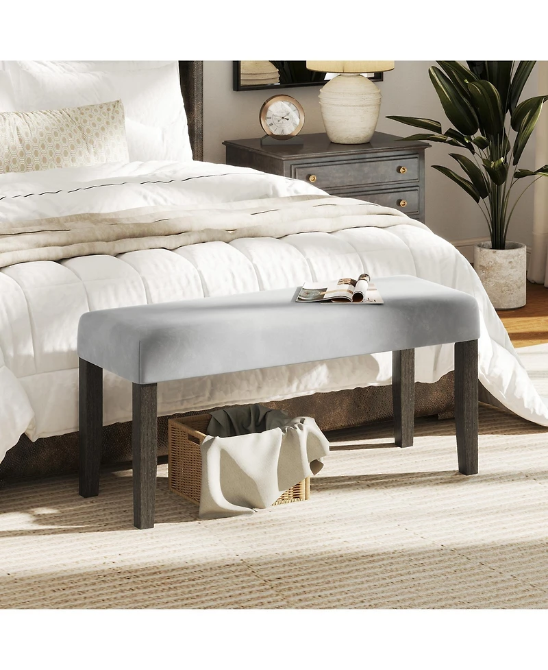 Gymax Upholstered Bedroom Bench w/Padded Seat and Solid Wood Legs for Dining Room