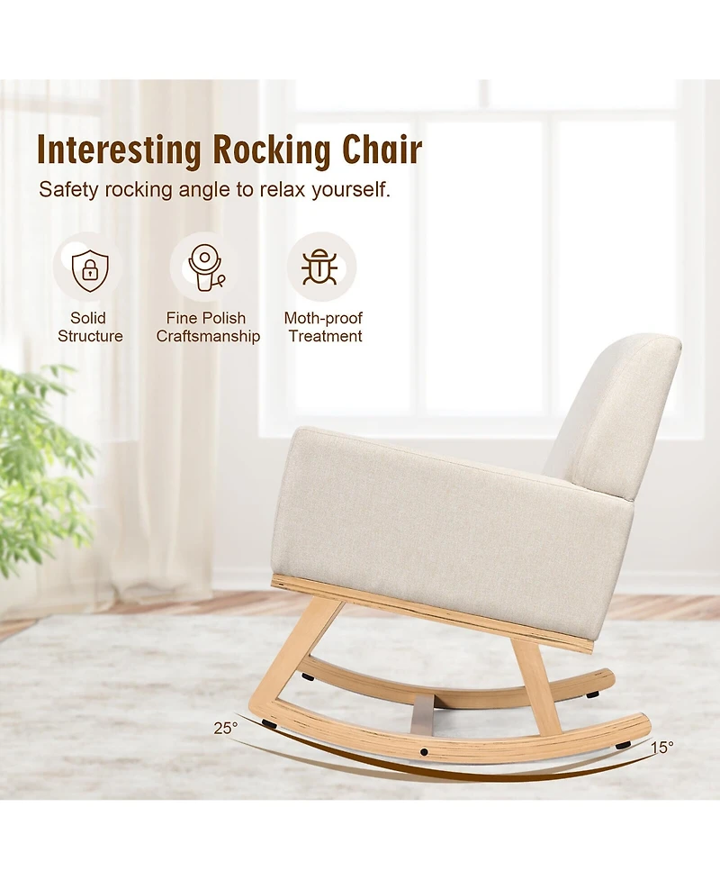 Gymax Mid Century Fabric Lounge Chair Upholstered Accent Armchair Rocking Chair