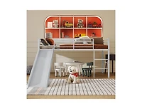 Twin Metal Loft Bed with Slide Safety Guardrails and Built-in Ladder