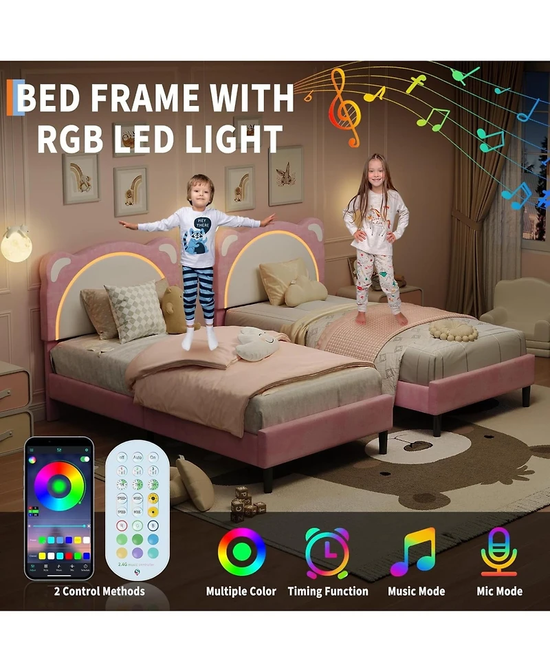 gaomon Upholstered Platform Bed Frame Adjustable Led Headboard Wooden Slats Smart Light Design No Box Spring