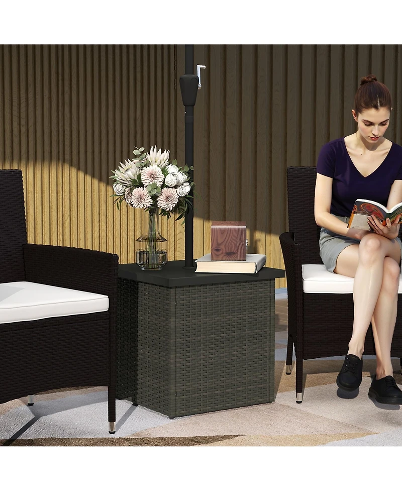 Outsunny Wicker Side Table, Square Pe Rat Outdoor End Table