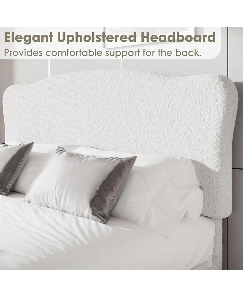 gaomon Bed Frame with Upholstered Headboard, Soft Low Profile Sturdy Platform Bed with Rounded Corners Design, Heavy Duty, Wooden Slats