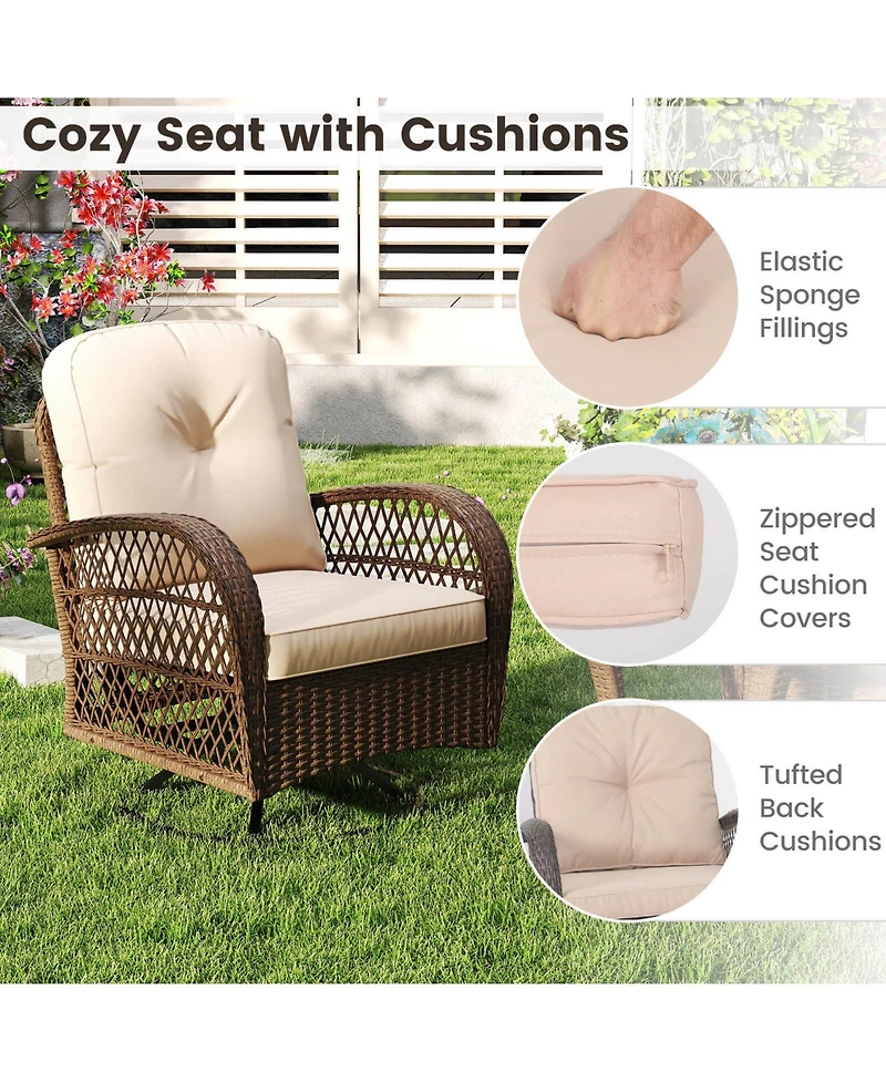 3 Pcs Patio Swivel Rocker Set Gliding Bistro Furniture with Tempered Glass Table