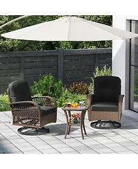 3 Pcs Patio Swivel Rocker Set Gliding Bistro Furniture with Tempered Glass Table