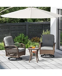 3 Pcs Patio Swivel Rocker Set Gliding Bistro Furniture Set with Tempered Glass Table