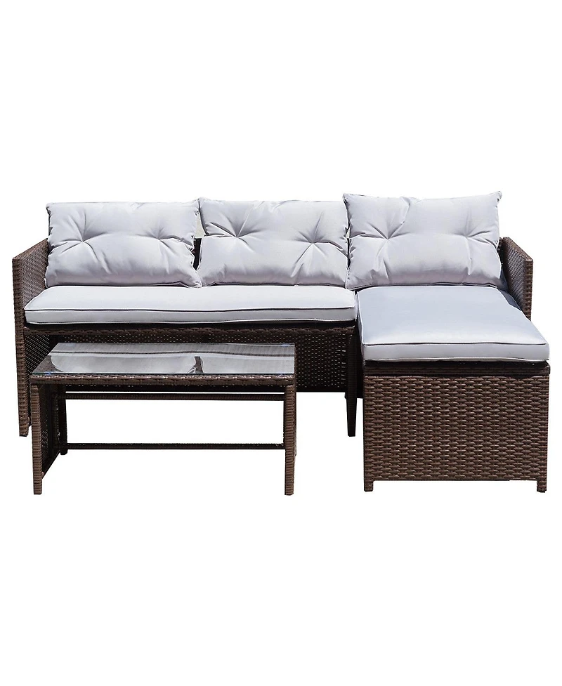 3PC Outdoor Patio Sofa Set Rattan Wicker Deck Couch Garden Furniture