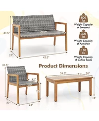 5 Pcs Outdoor Furniture Set Rattan Chairs & Ottomans with Glass Topped Coffee Table