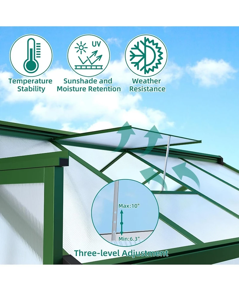 gaomon Walk-In house, Polycarbonate Panels, Adjustable Roof Vent & Sliding Door, Aluminum Frame, Garden & Patio