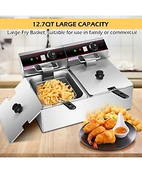 3400W Electric Countertop Deep Fryer Dual Tank Home Steel