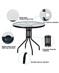 5PC Bistro Outdoor Patio Furniture Set Glass Table W/4 Folding Adjustable Chairs