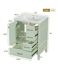 Sillysis 24.8" Bathroom Vanity with Ceramic Sink, Modern Freestanding Solid Wood Mdf Cabinet, 3 Drawers Soft Close Door for Small Spaces