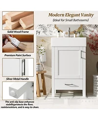 Sillysis 20" Modern Bathroom Vanity with Ceramic Sink, Solid Wood Frame & Drawer for Small Spaces