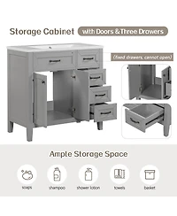 Sillysis 36" Bathroom Vanity with Ceramic Sink, Solid Wood Frame, Storage Cabinet & Drawers for Modern Home