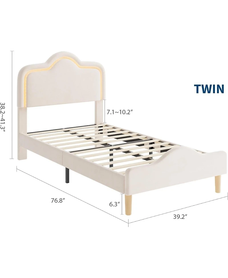 gaomon Upholstered Princess Platform Bed Frame with Rgb Led Lights, Adjustable Velvet Headboard, Wooden Slat Support