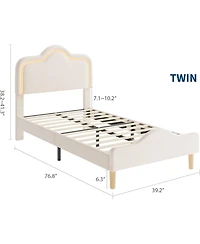 gaomon Upholstered Princess Platform Bed Frame with Rgb Led Lights, Adjustable Velvet Headboard, Wooden Slat Support