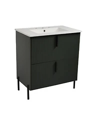Sillysis 30" Bathroom Vanity with Sink, Modern Fluted Mdf Cabinet, Full-Extension Soft Close Drawers for Small Spaces