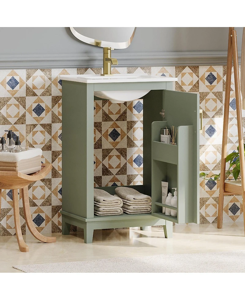 Sillysis Small Bathroom Vanity Cabinet with Ceramic Sink, Soft Close Door & Ample Storage for Compact Spaces