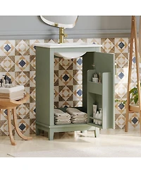 Sillysis Small Bathroom Vanity Cabinet with Ceramic Sink, Soft Close Door & Ample Storage for Compact Spaces