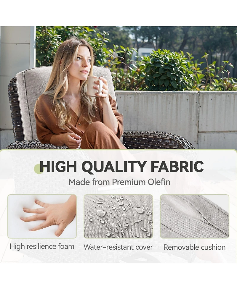 Gymojoy 5-Piece Brown Pe Wicker Patio Conversation Set with Olefin Cushion and Swivel Chairs