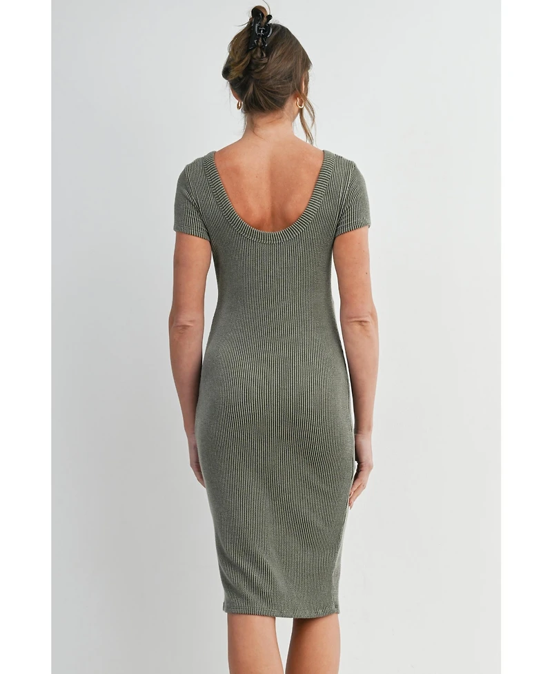 Hello Miz Women's Maternity Bodycon Ribbed Knit Short Sleeve Midi Dress