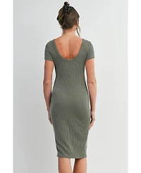 Hello Miz Women's Maternity Bodycon Ribbed Knit Short Sleeve Midi Dress