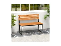 Slickblue Acacia Wood Outdoor Bench Loveseat with Backrest and Metal Frame