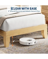 gaomon Rattan Bed Frame with Solid Wood Foundation & Natural Rattan Headboard and Led Lights