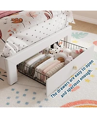 gaomon Twin Velvet Upholstered Platform Led Lights Crystal Button Headboard Storage Drawer Noise-Free No Box Spring