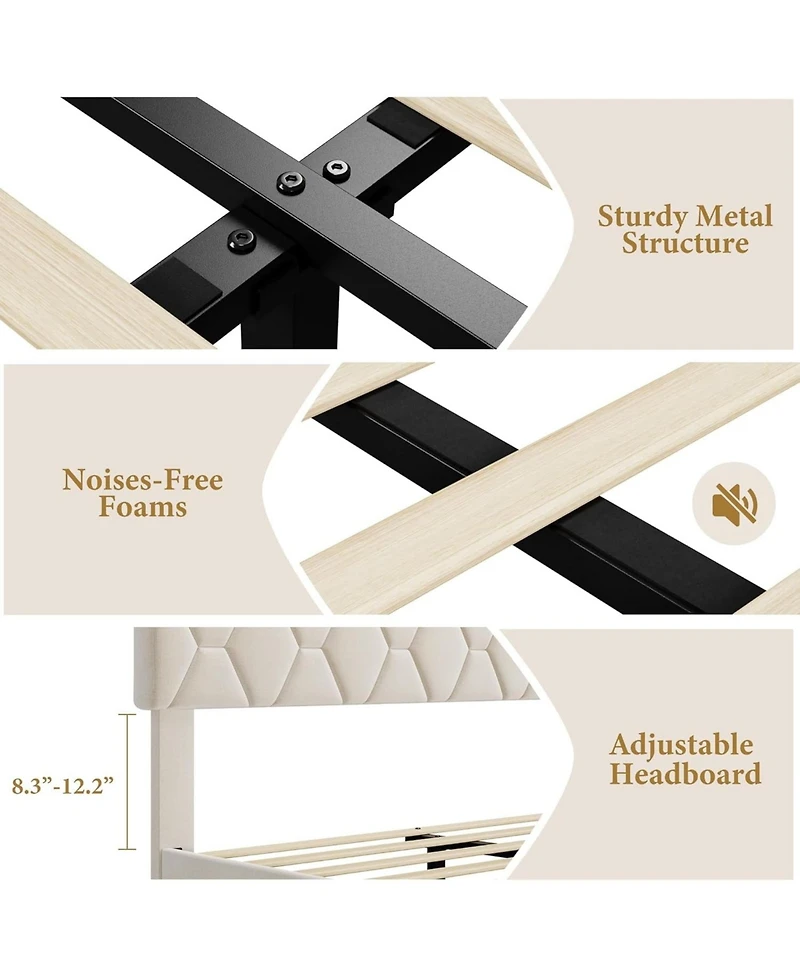 gaomon Twin Platform Bed Heavy-Duty Upholstered Headboard Wooden Slats No Box Spring Easy Assembly Noise Free