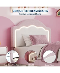 gaomon Bed Frame with Adjustable Headboard, Sherpa Fleece Upholstered Platform Led Lights, 750 Lb Capacity