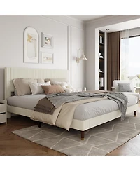 gaomon Frame Upholstered Platform Bed with Fabric Headboard, Non-Slip and Noise-Free, Wooden/Metal Slats Support