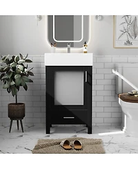 Sillysis Bathroom Vanity with Ceramic Sink, Glass Door, Drawer & Soft Close for Small Bathrooms