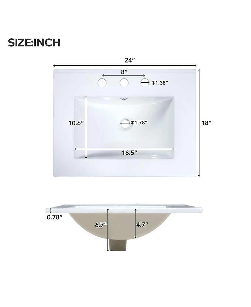 Sillysis Bathroom Vanity with Ceramic Sink, Soft Close Door & Drawers, Double Storage Racks for Small
