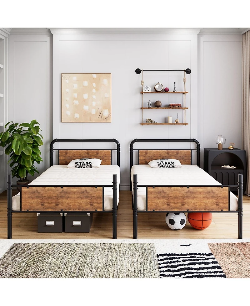 gaomon Metal Bunk Bed Heavy Duty Twin Bunk Guardrail Ladder Convertible No Box Spring