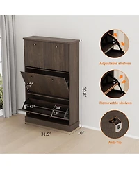 gaomon Shoe Cabinet with 3 Flip Drawers Modern Fluted Cabinet with Adjustable Shelves Freestanding Wooden Shoe Organizer for Entryway Hallway