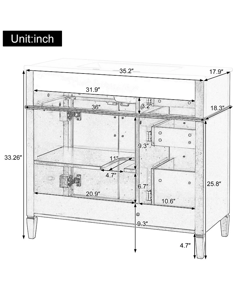 Sillysis Bathroom Vanity with Sink, Modern Cabinet 4 Soft-Close Drawers & Adjustable Shelf, Ample Storage