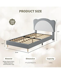 gaomon Princess Bed Frame- Adjustable Scallop Headboard Velvet Upholstered No Box Spring Needed