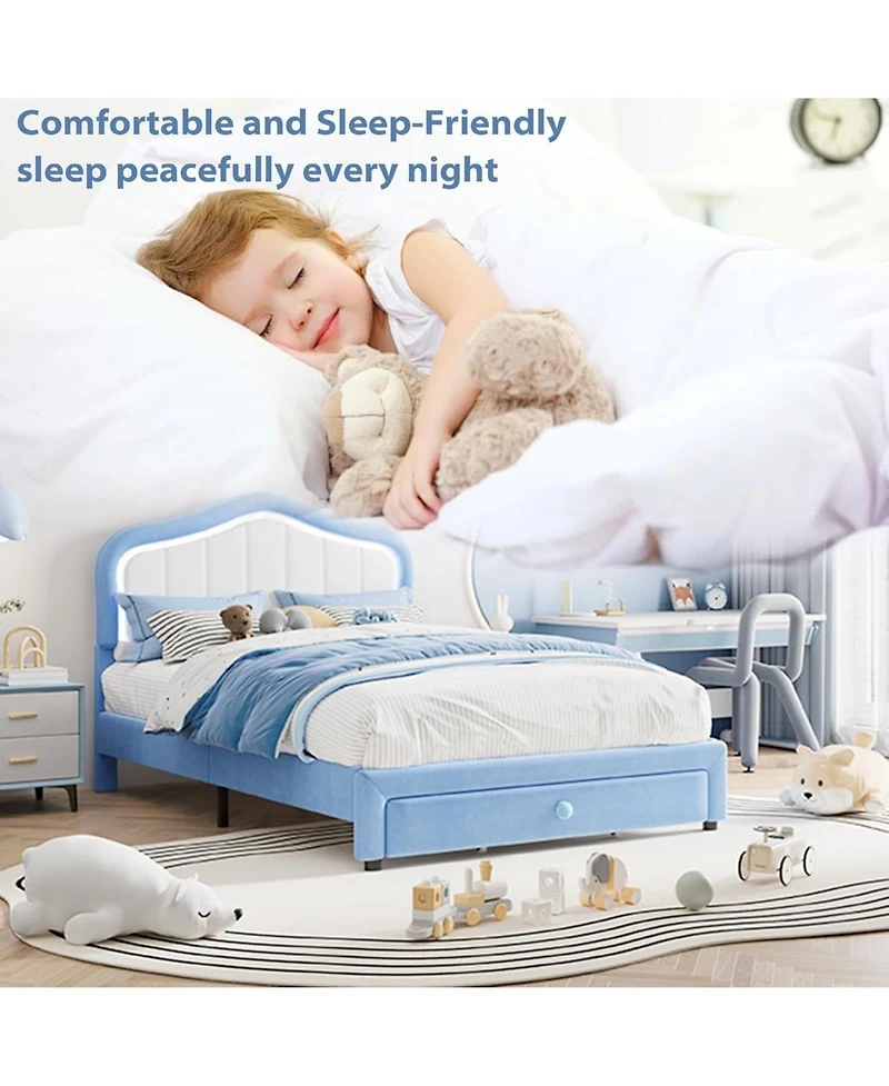 gaomon Full Led Upholstered Bed Frame Storage Drawer Velvet Platform No Box Spring Wooden Slats Easy Assembly