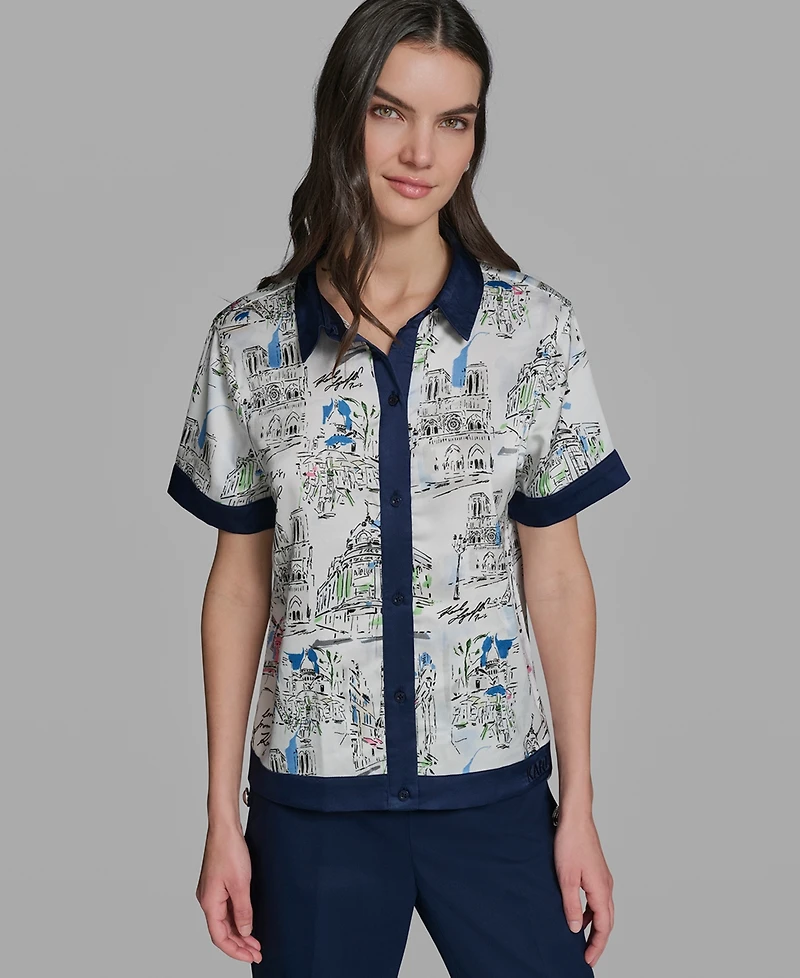 Karl Lagerfeld Paris Petite Short-Sleeve Collared Shirt