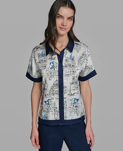 Karl Lagerfeld Paris Petite Short-Sleeve Collared Shirt