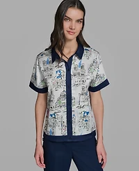 Karl Lagerfeld Paris Petite Short-Sleeve Collared Shirt