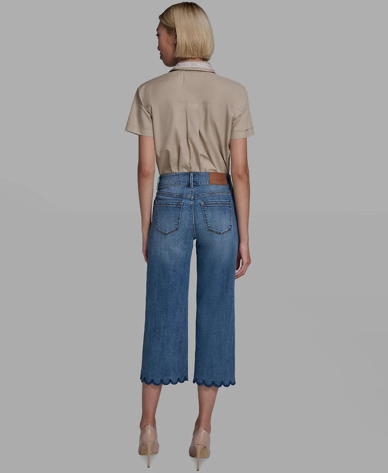 Karl Lagerfeld Paris Petite Scalloped Button Mid-Rise Jeans