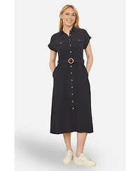 Yumi Women's Linen Look Midi Shirt Dress
