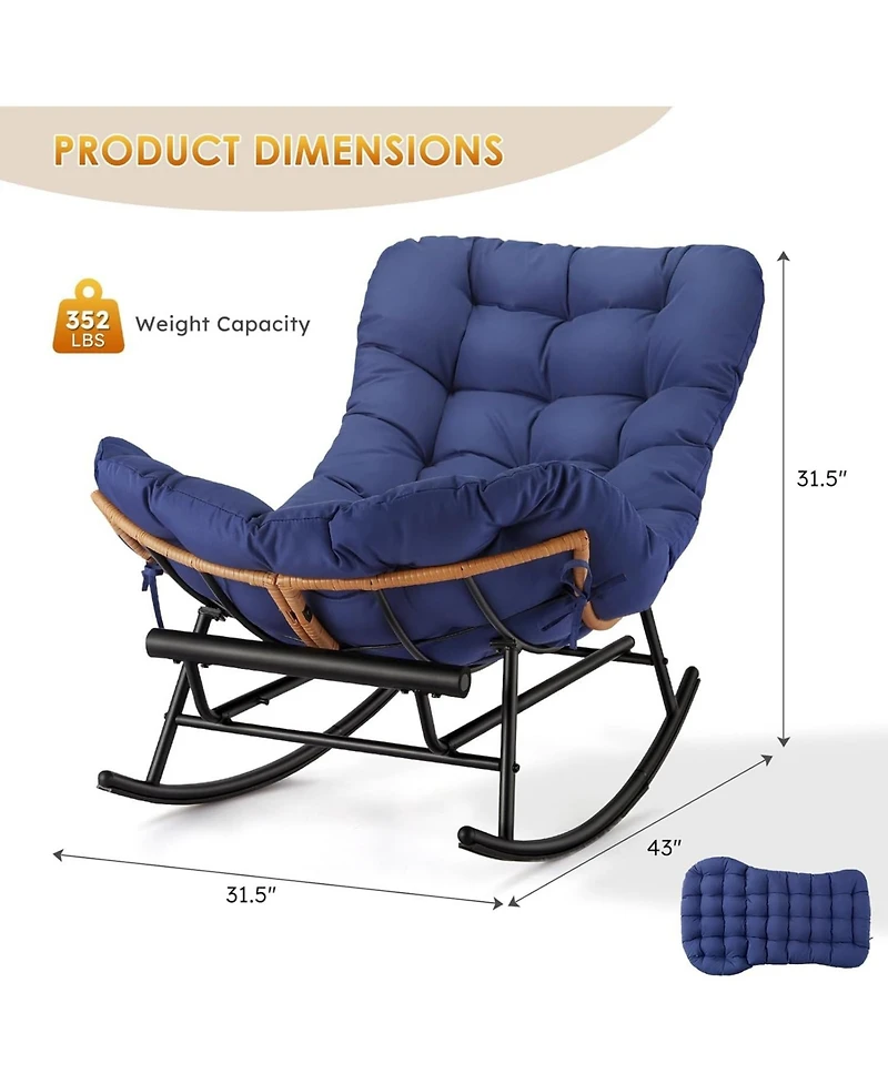 gaomon Rattan Frame Polyester Cushion Extendable Footrest Papasan Rocking Chair