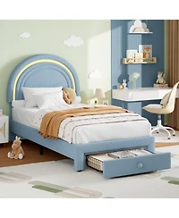 gaomon Twin Led Upholstered Bed Princess Platform Rainbow Headboard Storage Drawer No Box Spring Easy Assembly