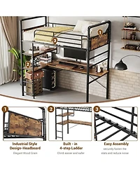 gaomon Loft Bunk Bed with L-Shaped Desk Twin Loft Under-Desk Workspace Metal Bunk Ladder High Guardrail Easy Assembly